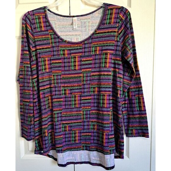 LuLaRoe Women's L Multicolor Block Stripe Print Short Sleeve Tunic - Picture 1 of 4